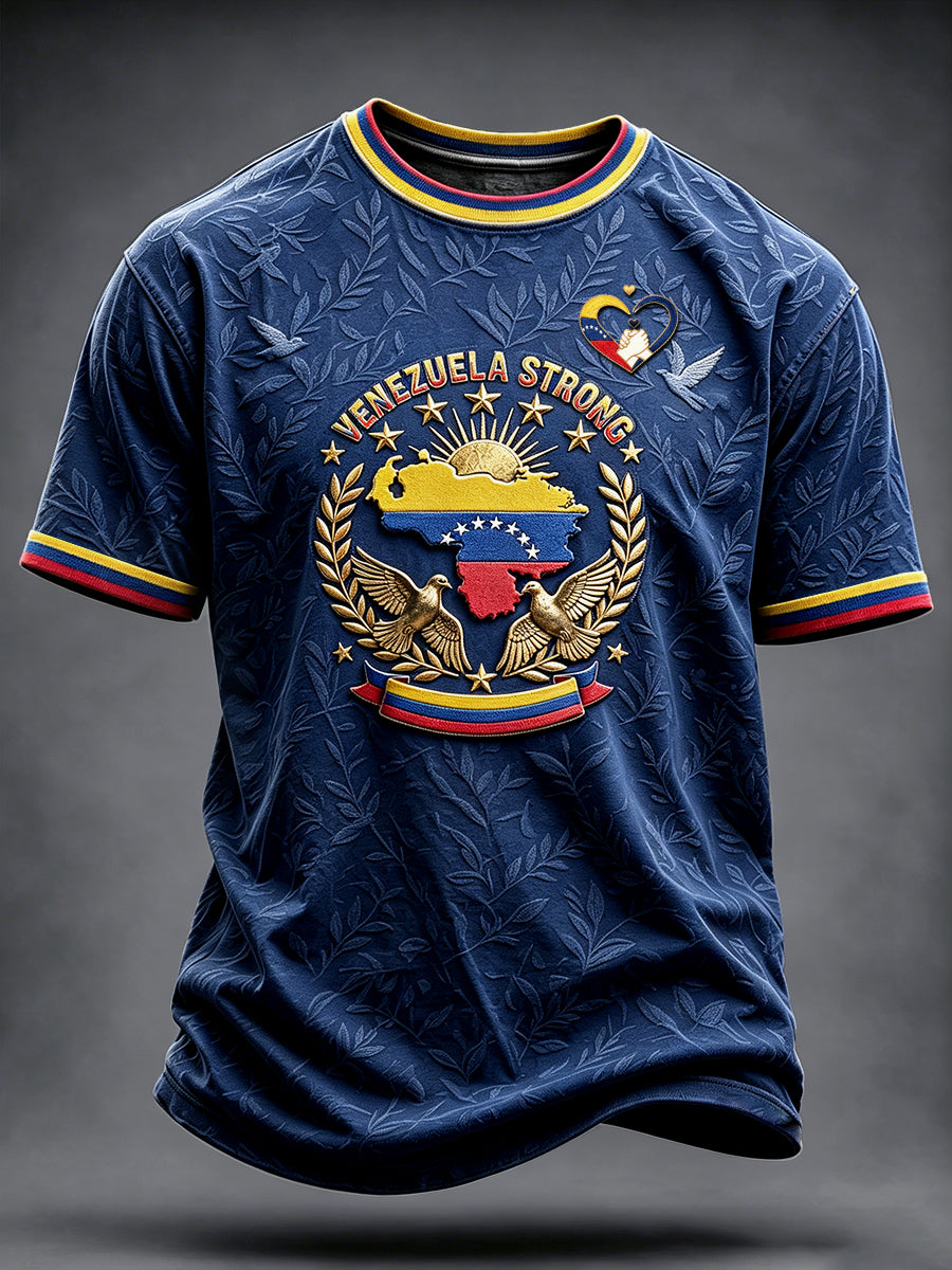 Men’s Dark Blue Venezuelan-Print Casual T-Shirt