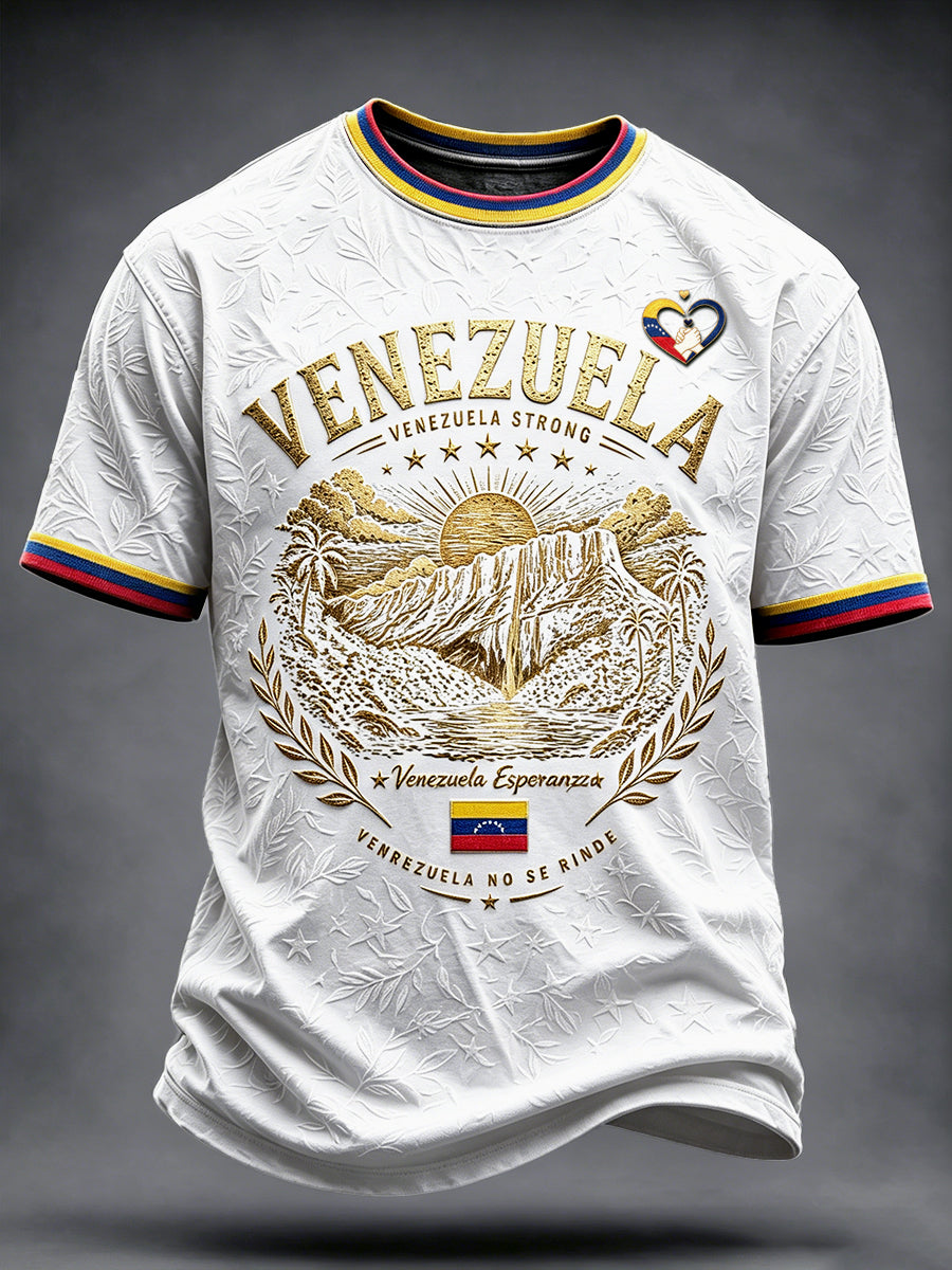 Men’s White Venezuela-Printed Casual T-Shirt