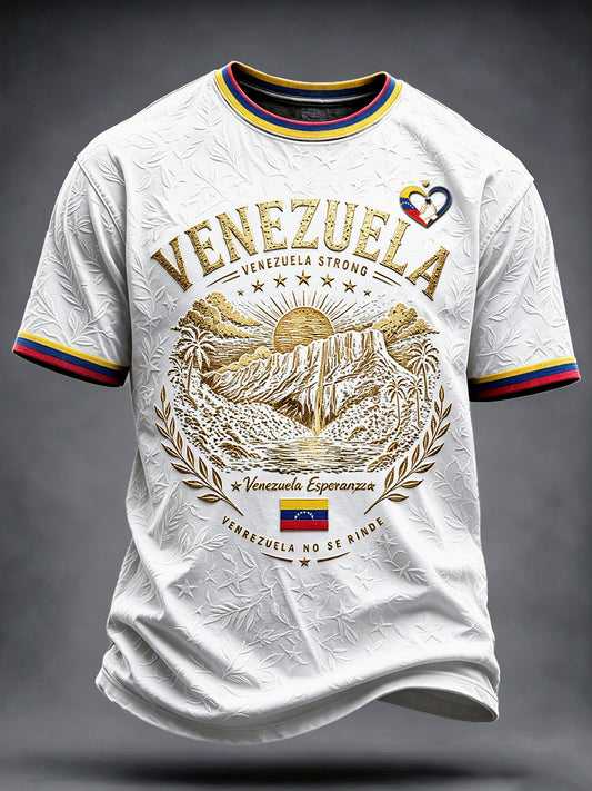 Men’s White Venezuela-Printed Casual T-Shirt