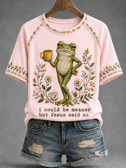 Women's 'I Could Be Meaner But Jesus Said No' Printed Casual T-Shirt