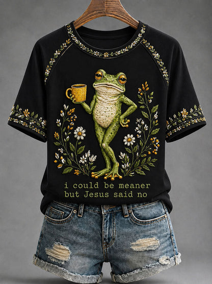 Women's 'I Could Be Meaner But Jesus Said No' Printed Casual T-Shirt