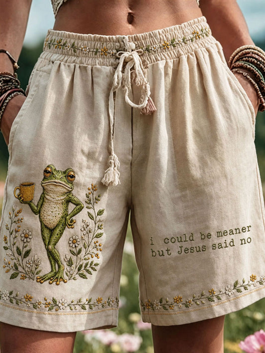 Women's 'I Could Be Meaner But Jesus Said No' Printed Casual Shorts