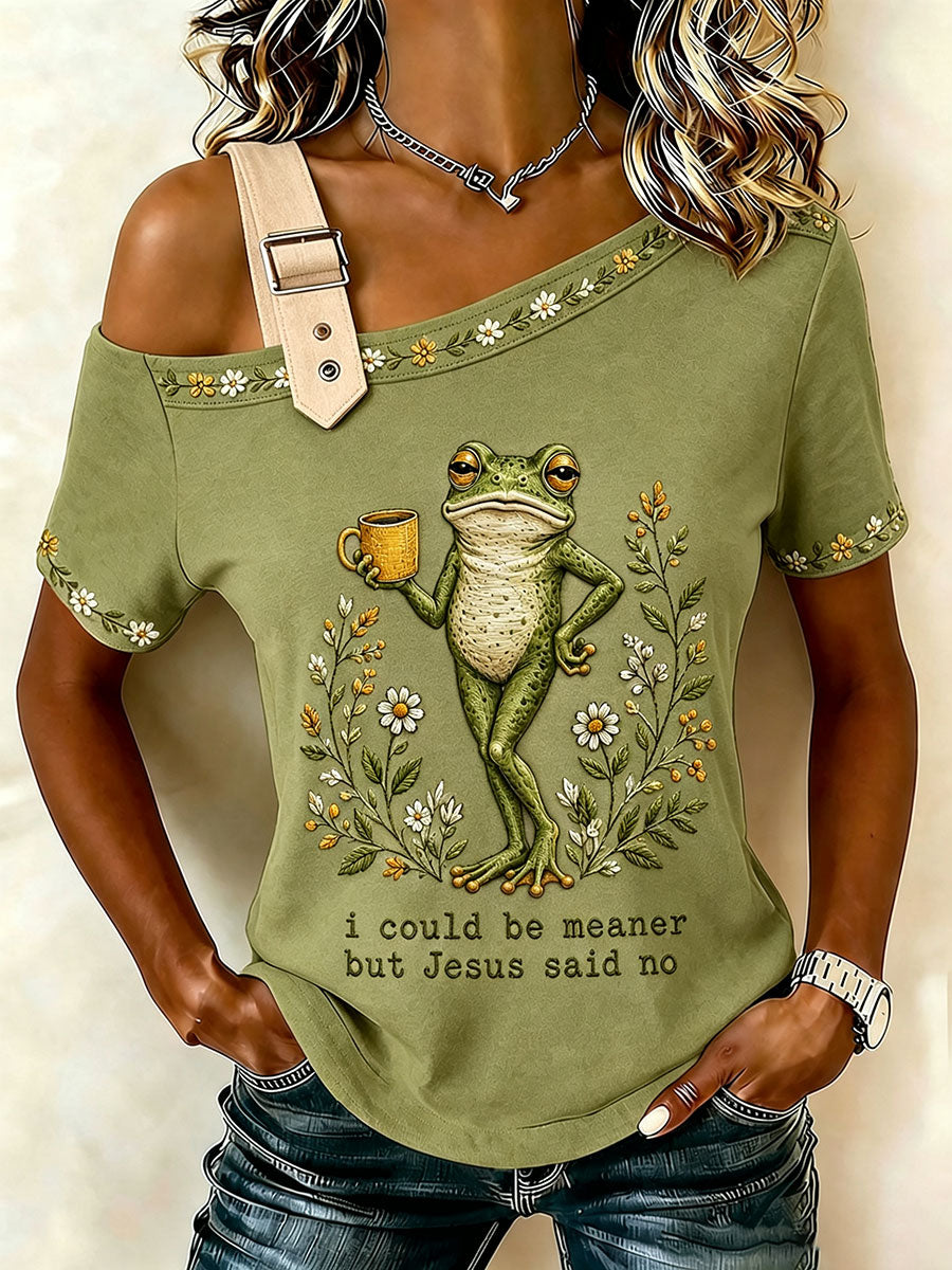 Women's 'I Could Be Meaner But Jesus Said No' Printed Casual T-Shirt