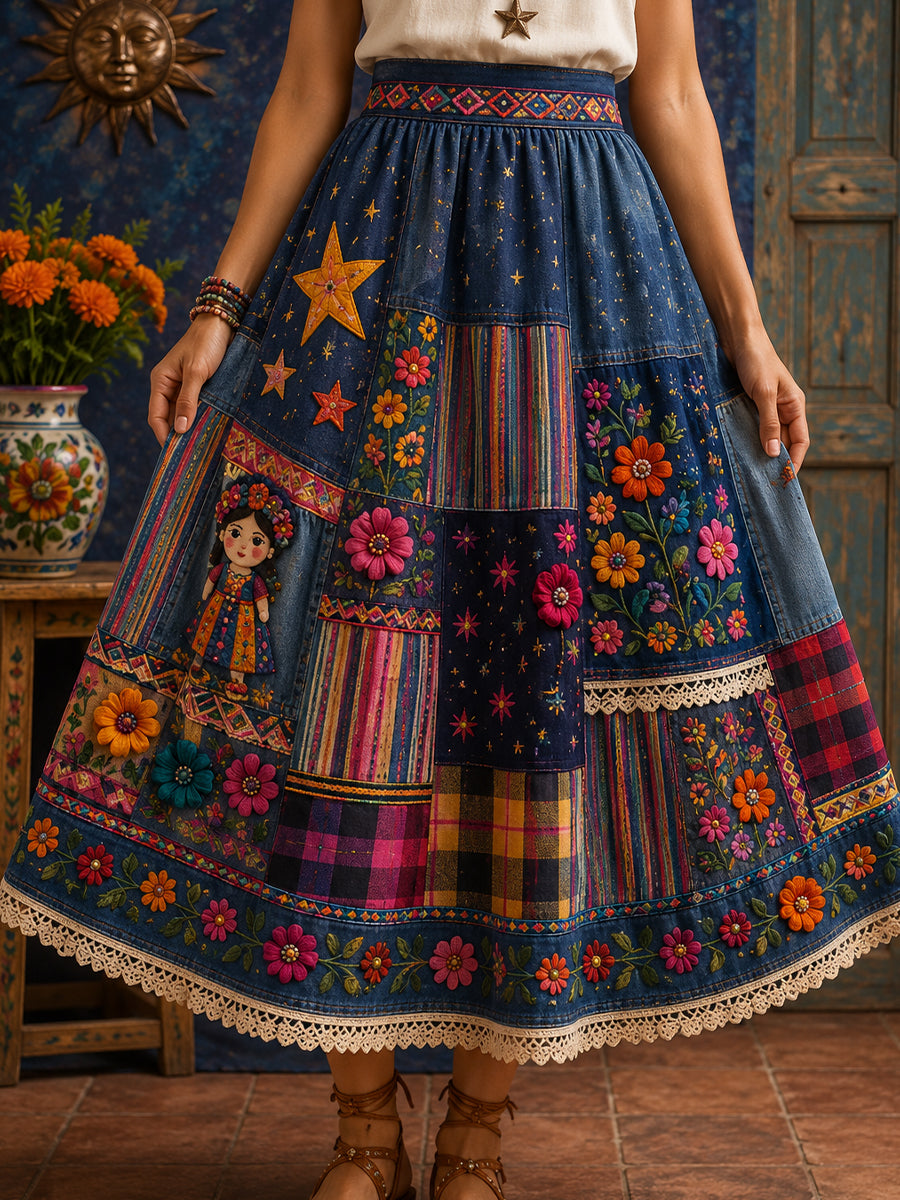 Women's Mexican Gala Gaelagacha Day Commemorative Art Print Midi Skirt