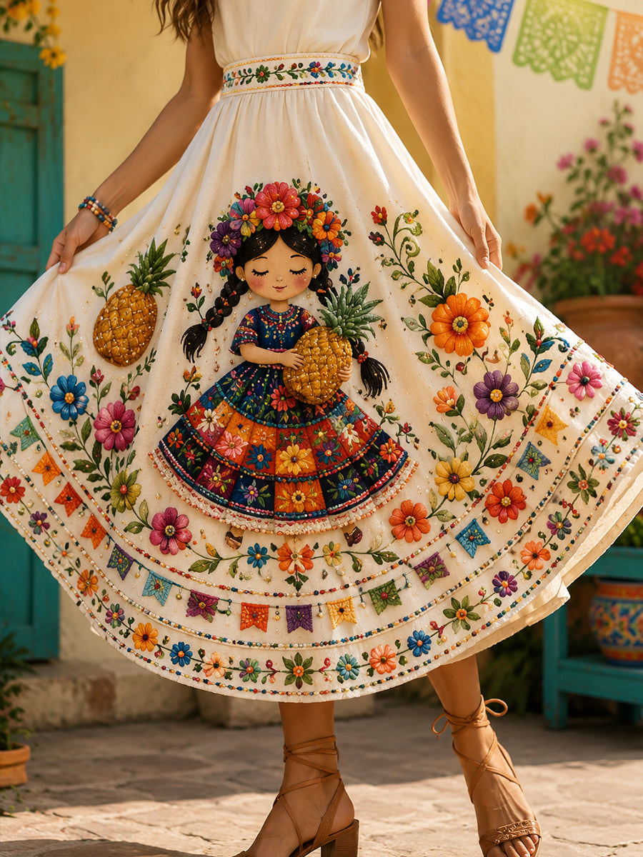 Women's Mexican Gala Gaelagacha Day Commemorative Art Print Midi Skirt