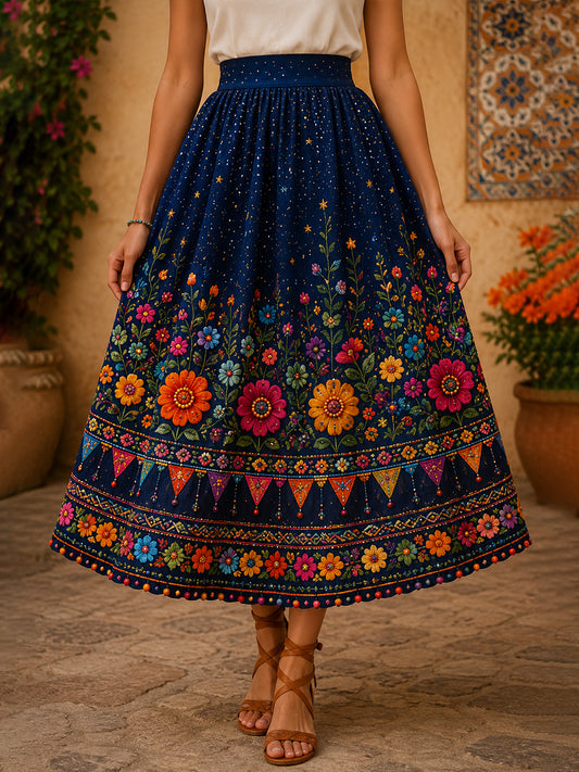 Women's Mexican Gala Gaelagacha Day Commemorative Art Print Midi Skirt