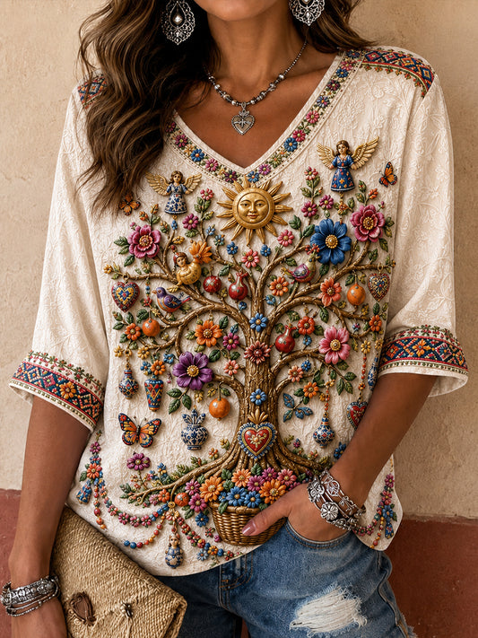 Women's Mexico Guelaguetza (Tree of Life Art Printed T-shirt