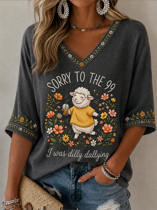 Women's Funny Christian I Was Dilly Dallying Mid-length Sleeves V-Neck T-Shirt