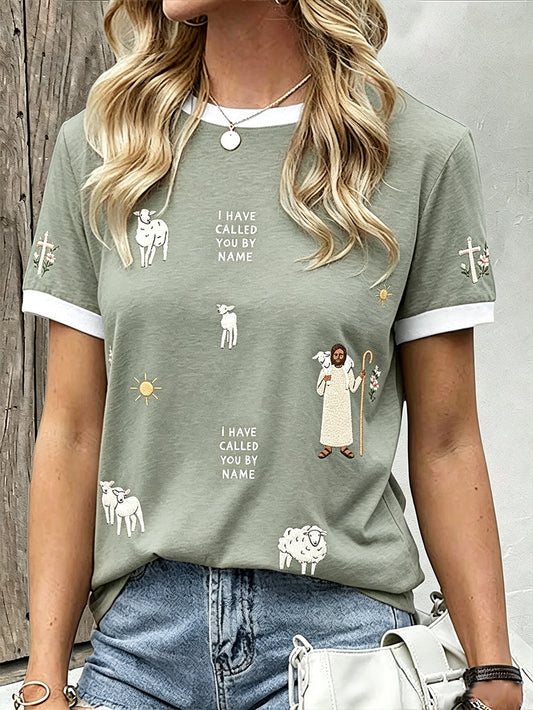 Women's Faith Slogan Pattern Printed Leisure Round Neck Short sleeve T-shirt