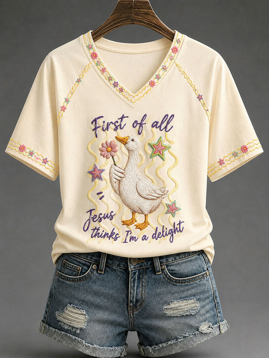Women's 'Jesus Thinks I'm A Delight' Printed Casual T-Shirt
