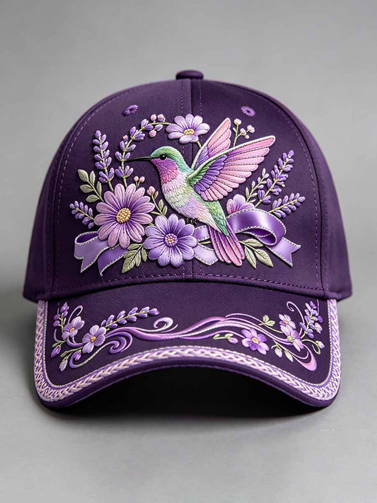 Women's Fashion Purple Floral Alzheimer's Awareness Print Hat