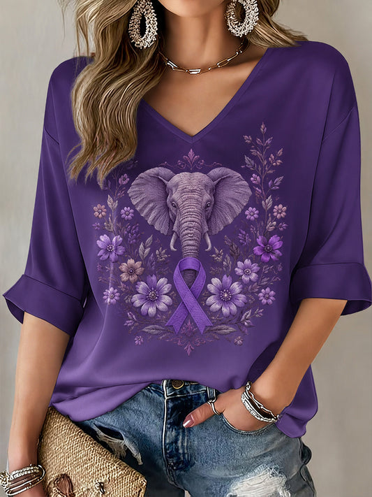 Women's Alzheimer's Awareness Elephant Print T-Shirt