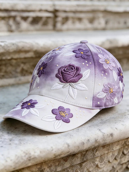 Purple Floral Print Casual Unisex Hat