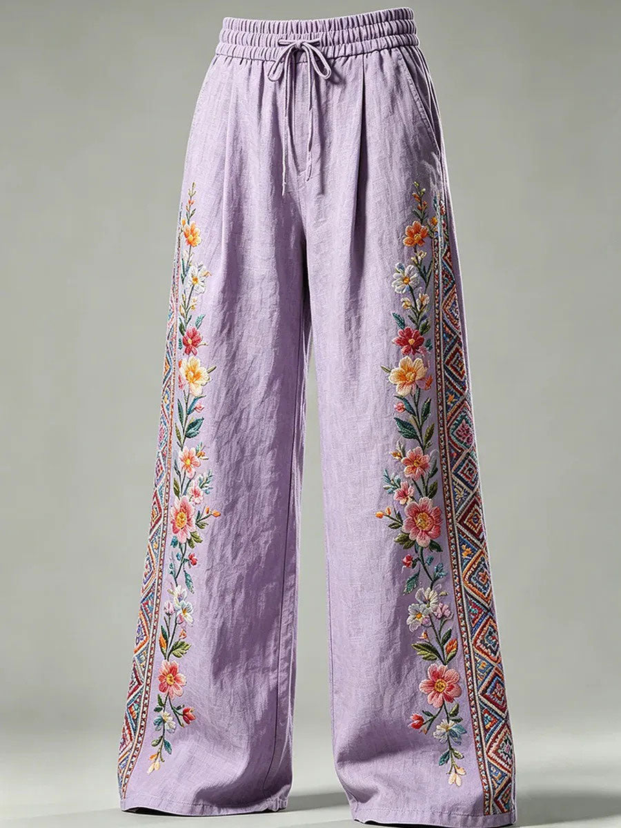 Women's Purple Floral Print Casual Pants
