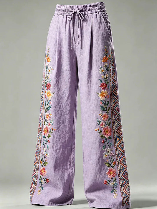 Women's Purple Floral Print Casual Pants