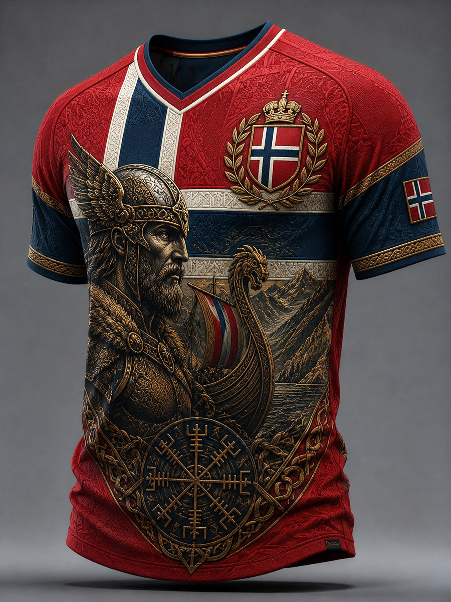 Retro Norwegian Viking Warrior Art V-Neck T-Shirt
