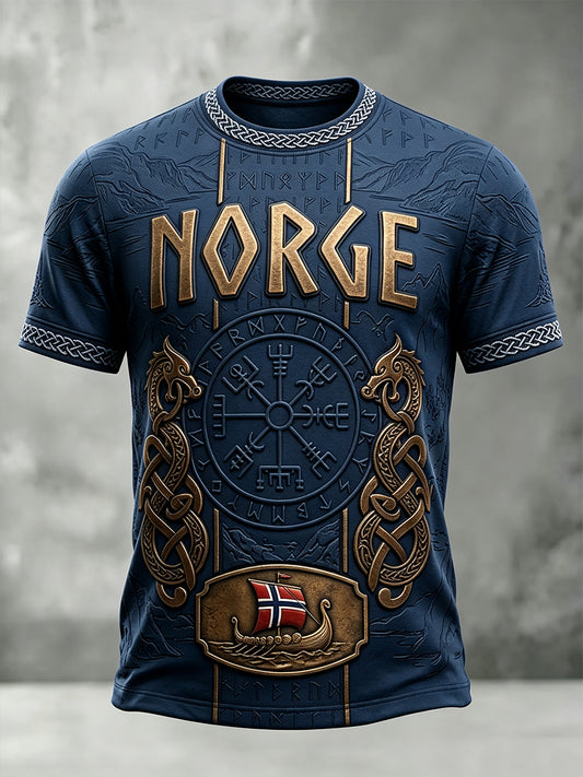 Men's Norway Viking Inspired Pattern Celtic Print Short Sleeves T-shirt