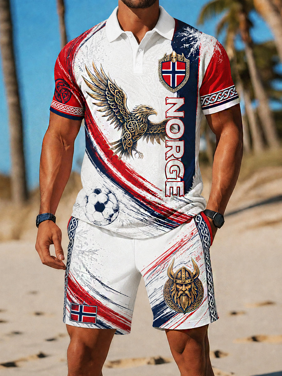 Retro Nordic Viking-Style Art Print Casual Two-Piece Set
