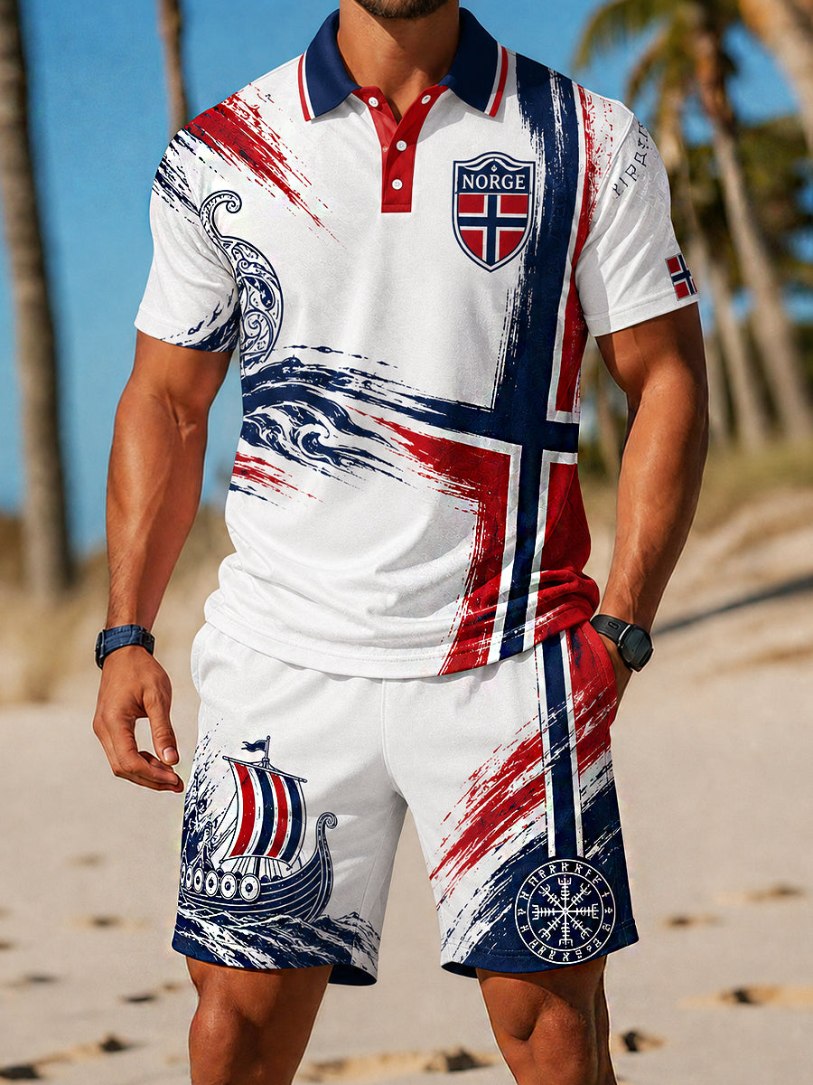 Retro Nordic Viking-Style Art Print Casual Two-Piece Set