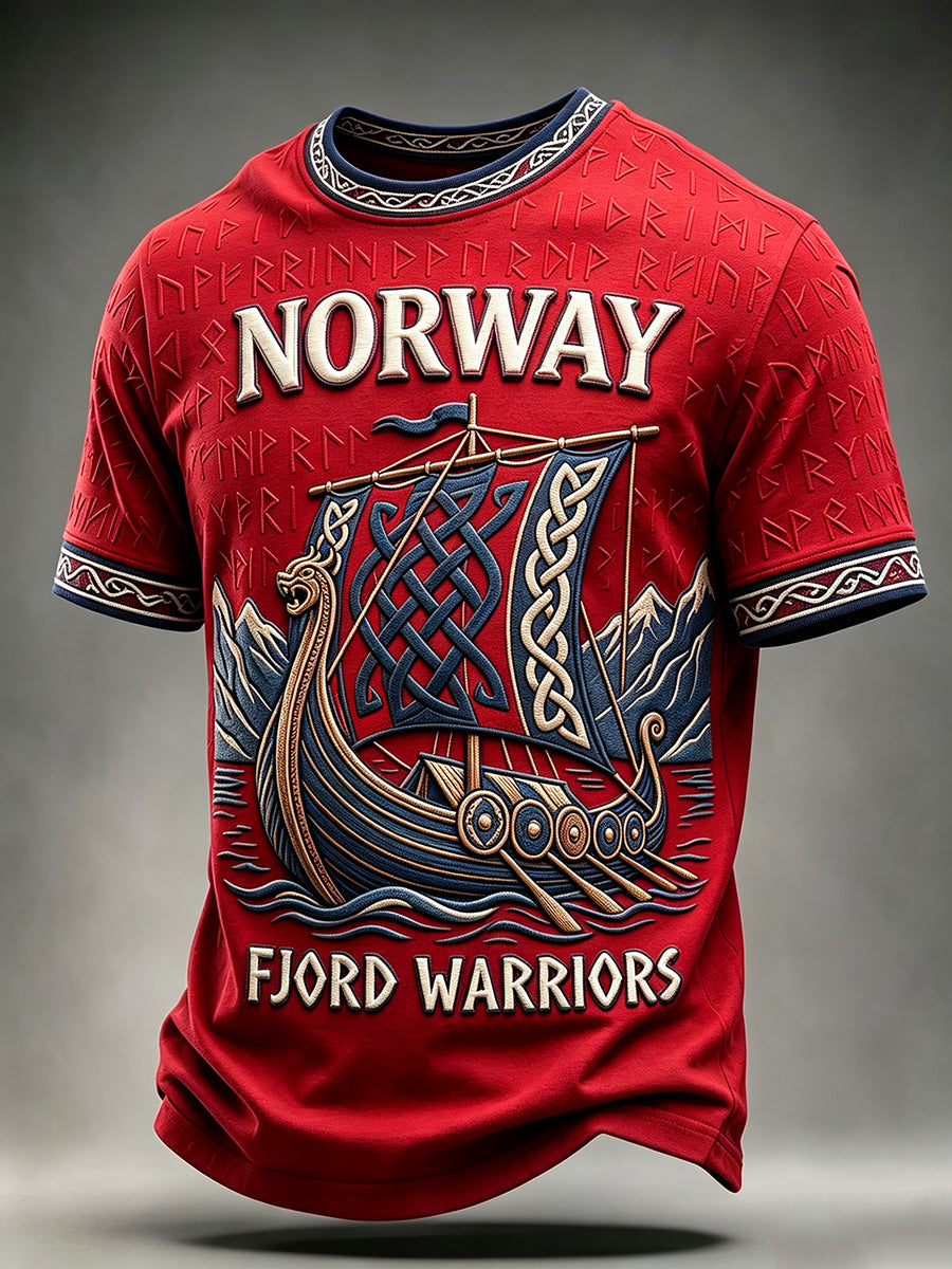 Men's Norway Viking Longship Runes Art Celtic Print Short Sleeves T-shirt