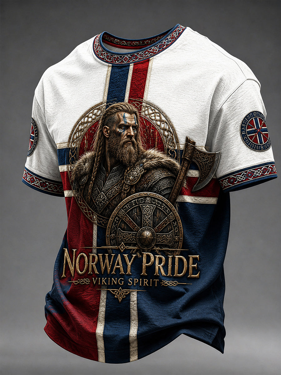 Retro Nordic Viking-Style Graphic Casual T-Shirt