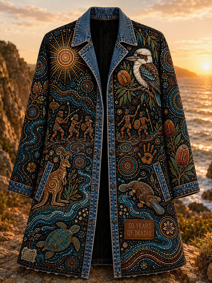 Women's Casual Jacket with Vintage Australian Ethnic Art Print