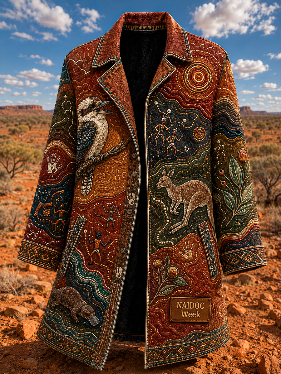 Women's Casual Jacket with Vintage Australian Ethnic Art Print