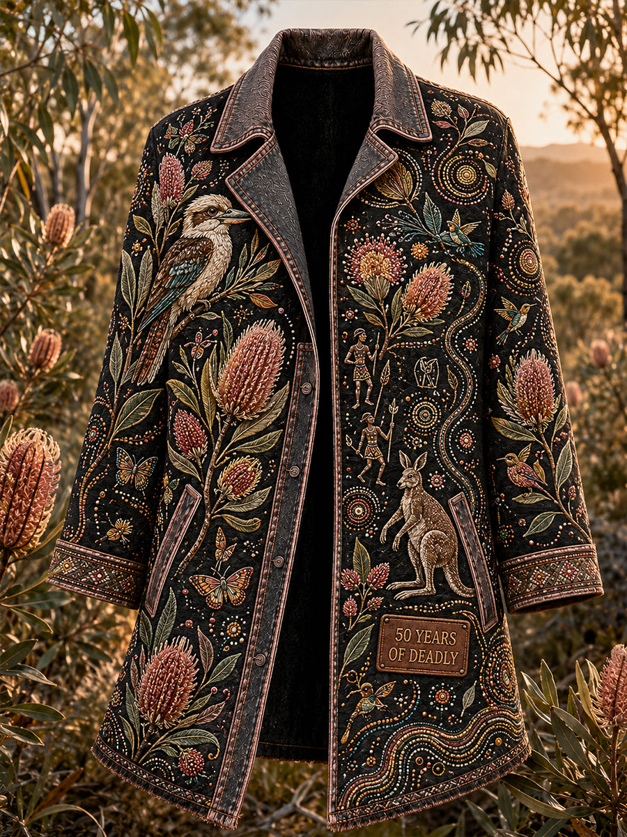 Women's Casual Jacket with Vintage Australian Ethnic Art Print
