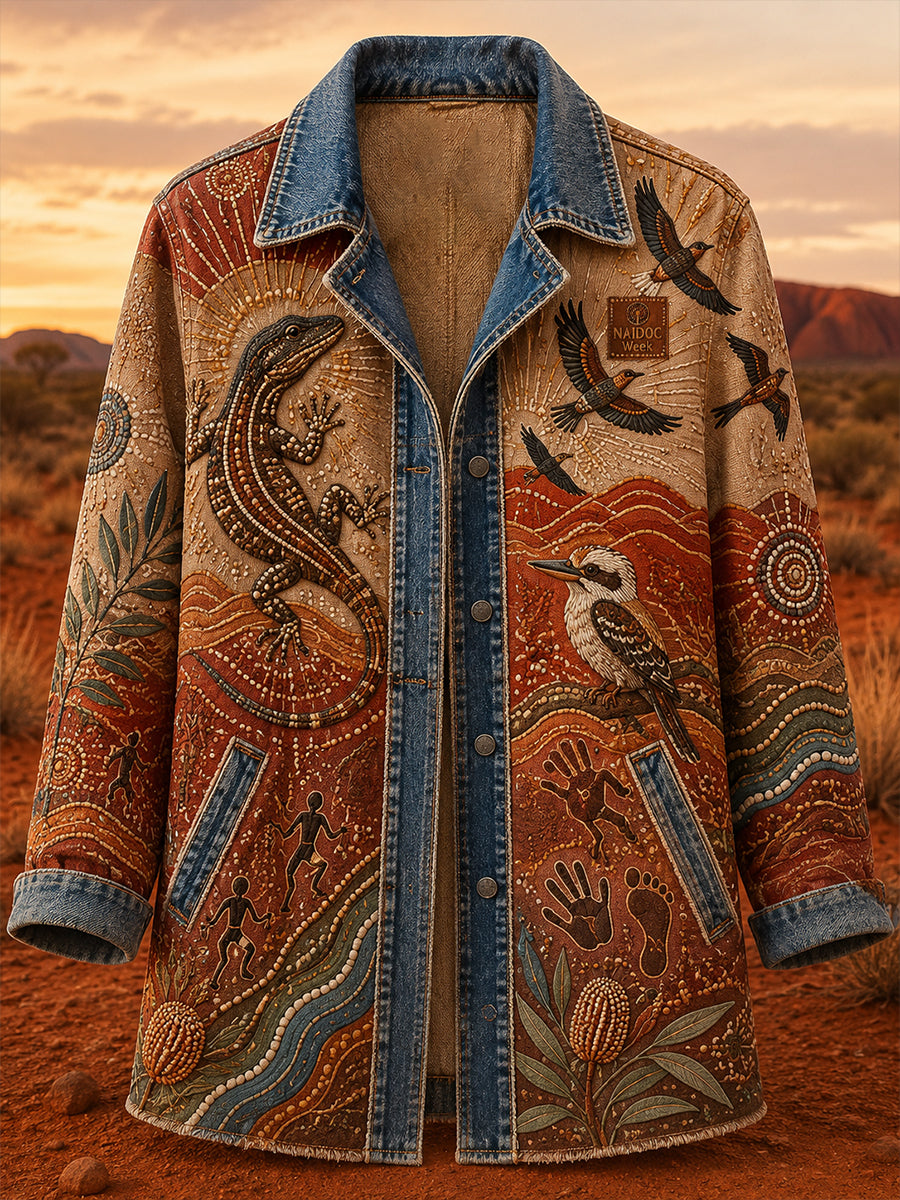 Women's Casual Jacket with Vintage Australian Ethnic Art Print