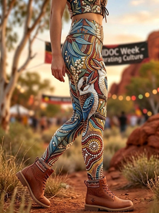 Women's AU Aboriginal Art NAIDOC Week Printed Sports Stretch Leggings