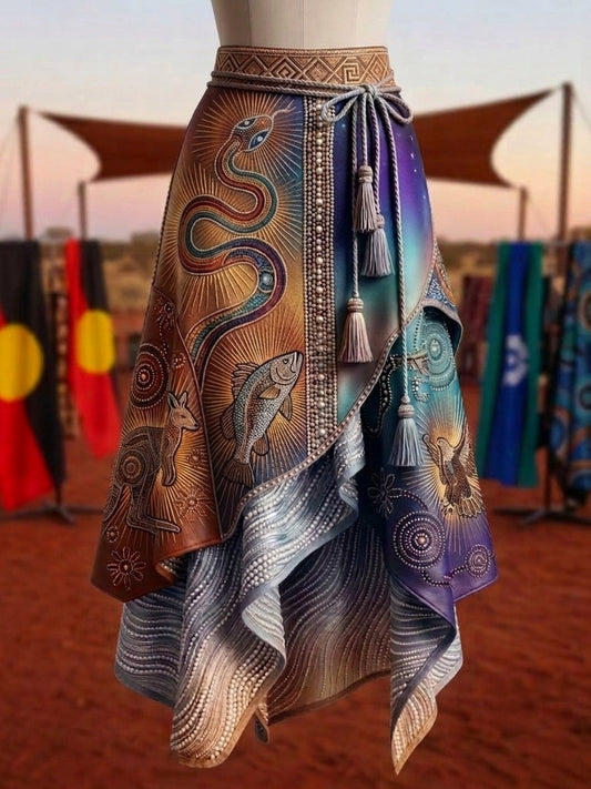 Women's Australia Naidoc Week Art Printed Irregular Skirt