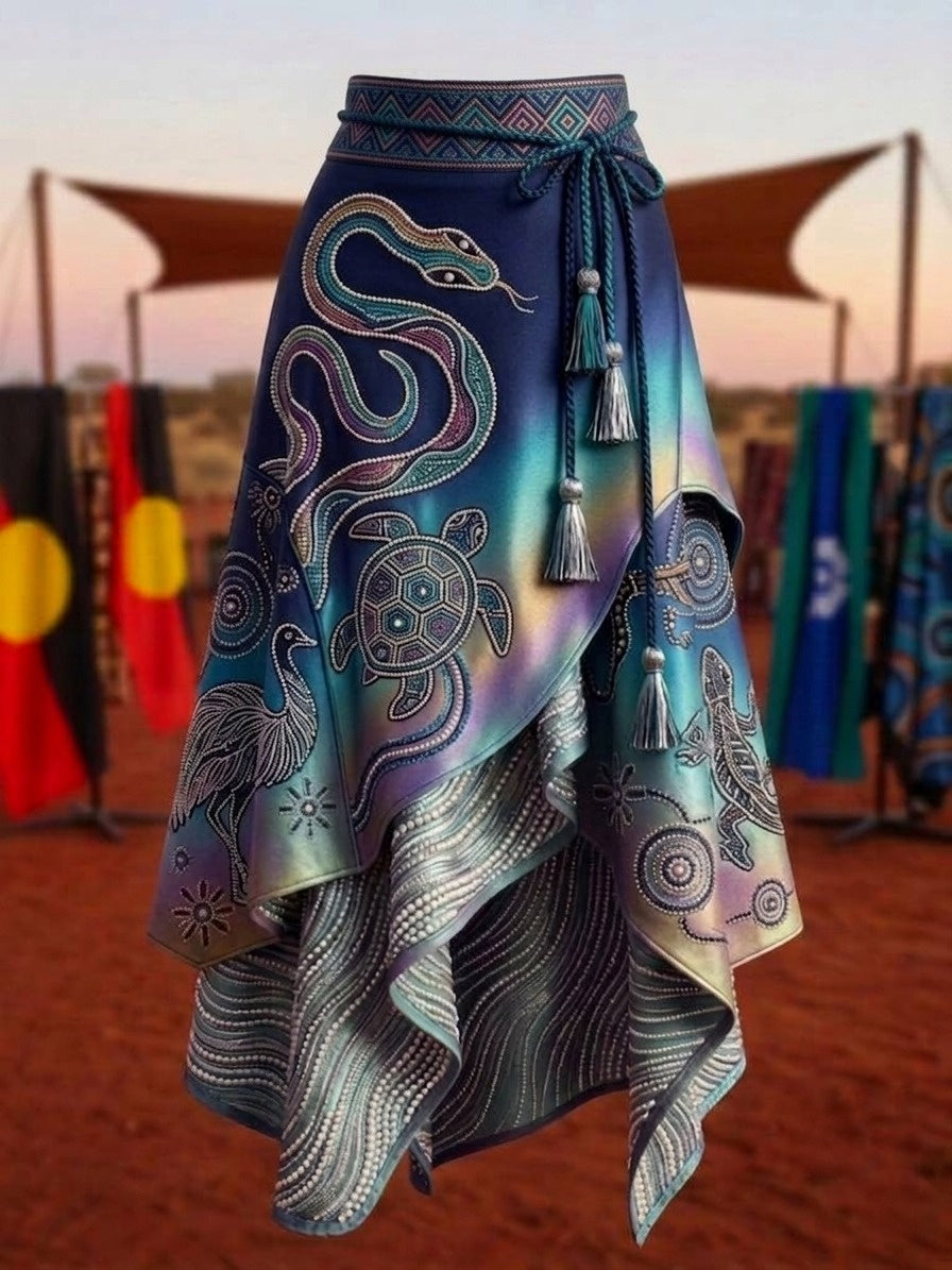 Women's Australia Naidoc Week Art Printed Irregular Skirt