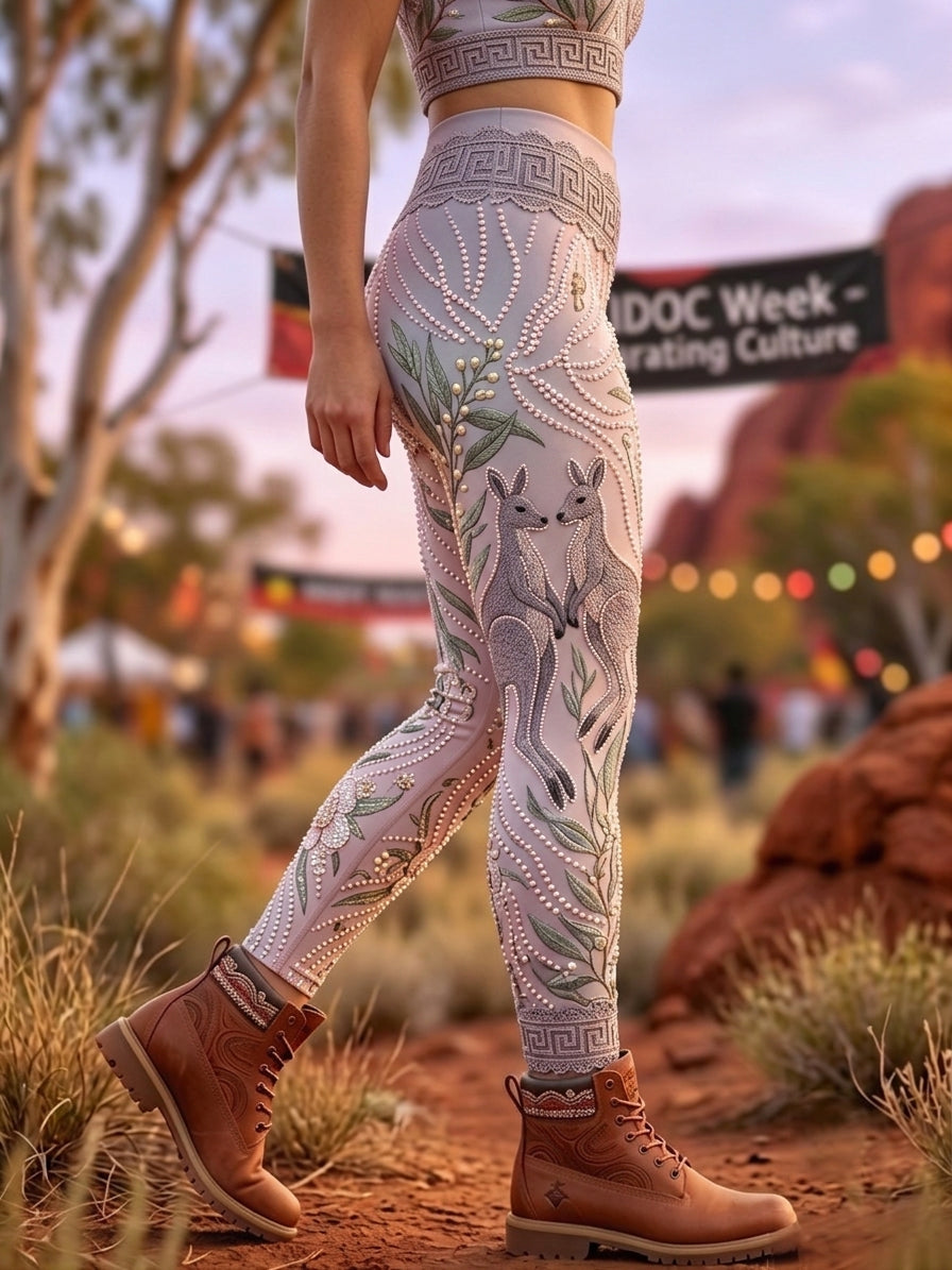Women's AU Aboriginal Art NAIDOC Week Printed Sports Stretch Leggings