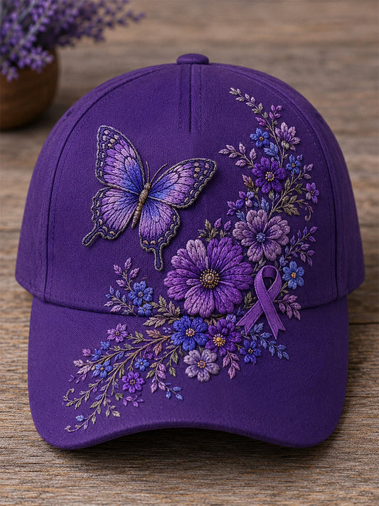 Unisex Purple Floral & Butterfly Print Alzheimer's Awareness Support Hat