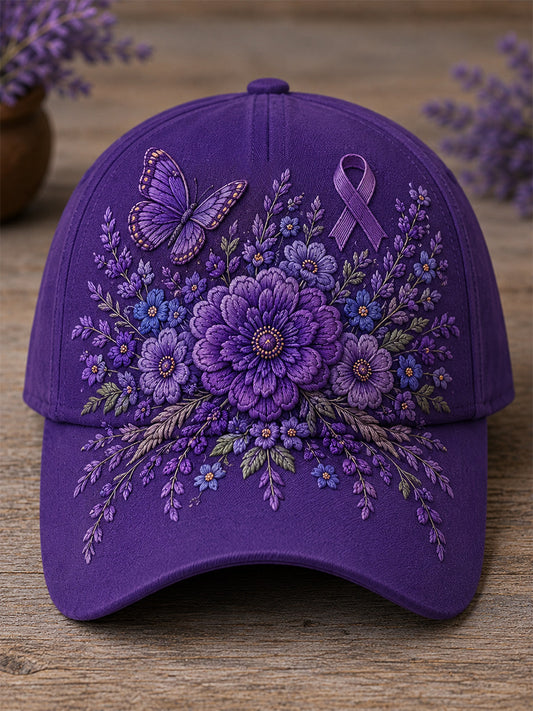 Unisex Purple Floral & Butterfly Print Alzheimer's Awareness Support Hat