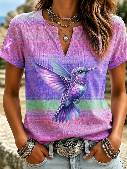 Women's Breast Cancer Awareness Hummingbird Cotton-Linen Shirt