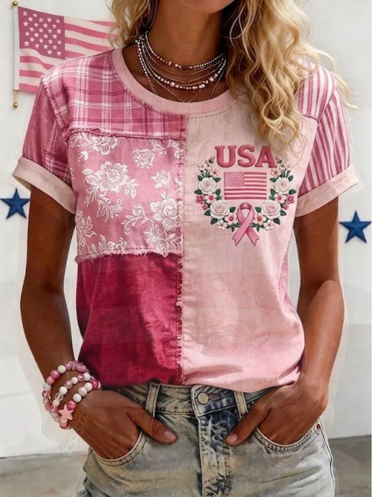 Women's Breast Cancer Awareness Print Casual T-Shirt