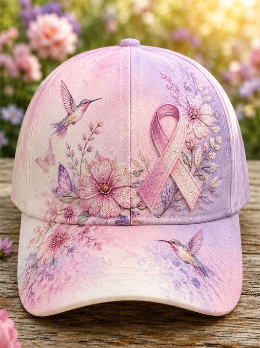 Unisex Breast Cancer Awareness Flower Hummingbird Hat