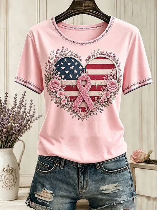 Women's Breast Cancer Awareness Print Casual T-Shirt