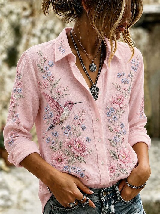 Women's Breast Cancer Awareness Flower Hummingbird Shirts