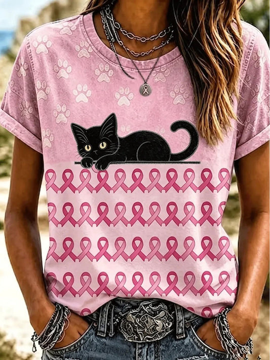 Women's Breast Cancer Awareness Print Casual T-Shirt