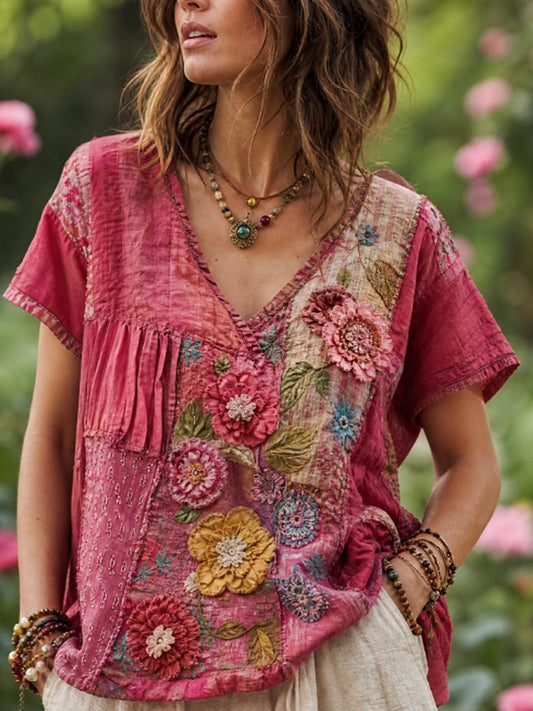 Women's linen short-sleeved T-shirt
