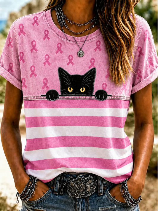 Women's Breast Cancer Awareness Print Casual T-Shirt
