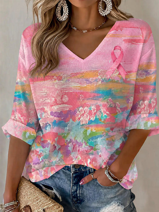 Women's Pink Ribbon Print Breast Cancer Awareness Support