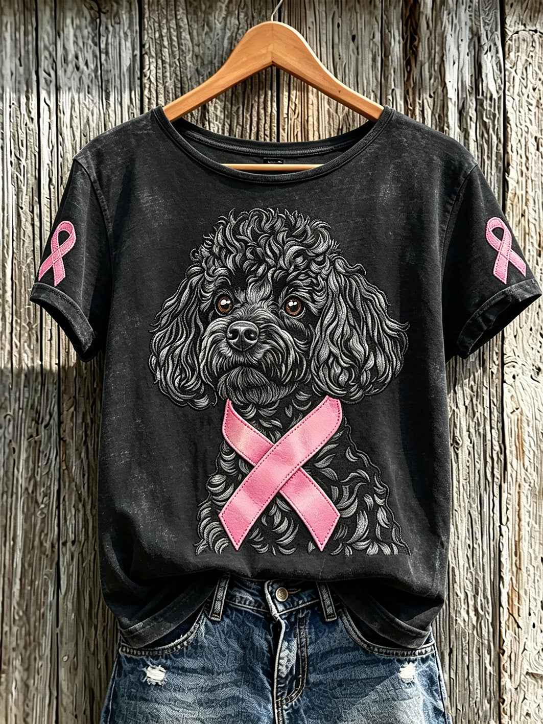 Women's Breast Cancer Cute Dog Pattern Printed Casual Short-Sleeve T-Shirt