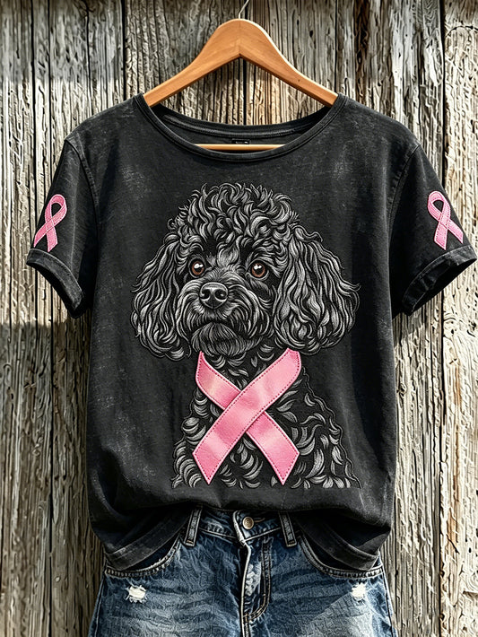 Women's Breast Cancer Cute Dog Pattern Printed Casual Short-Sleeve T-Shirt