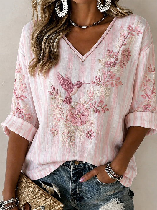 Women's Breast Cancer Pink Flowers Print Casual T-shirt