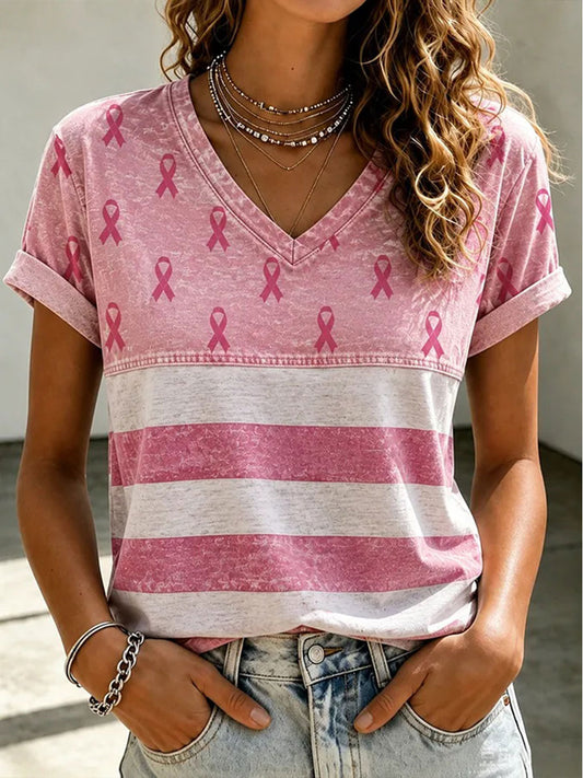 Women's Breast Cancer Awareness Print Casual T-Shirt