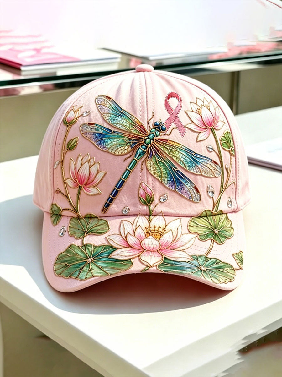 Unisex  Breast Cancer Awareness Flowers And Dragonflies Hat
