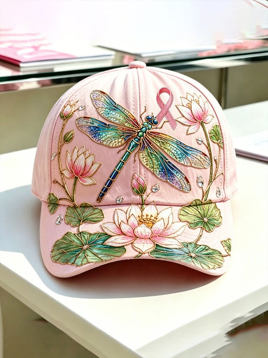 Unisex  Breast Cancer Awareness Flowers And Dragonflies Hat